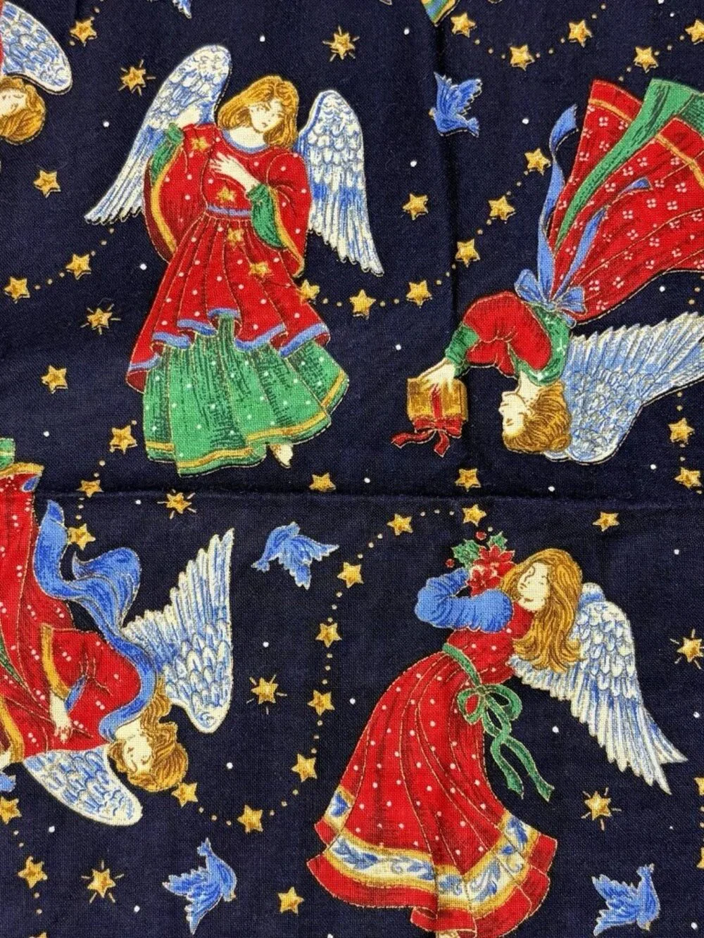 Cranston Print Works ANGELS Cotton Fabric Remnant Christmas Holiday 34x19” Navy